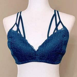 Victoria’s Secret Pink Teal Blue Lace Strappy Wireless Bra 32DD